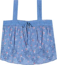 Lucky Brand Ditsy Floral Embroidered Lace Trim Swing Tank