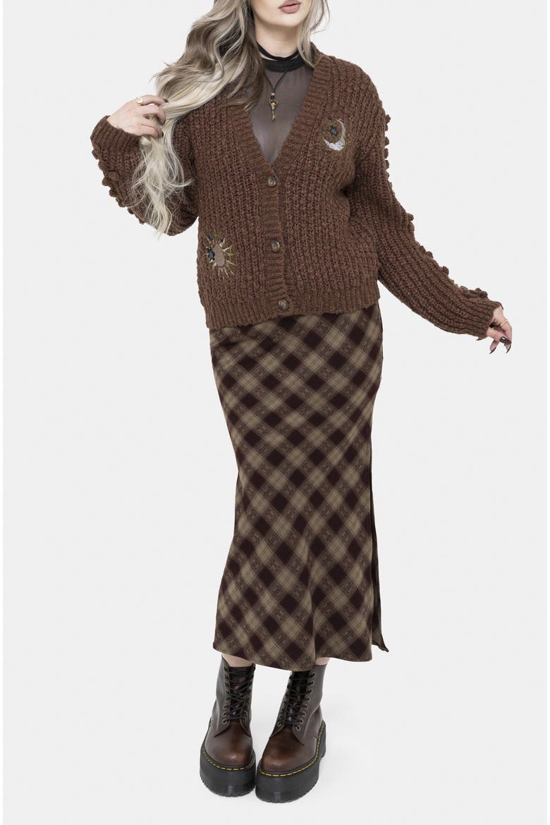 Isla Chunky Embroidered Knit Cardigan, Alternate, color, Brown