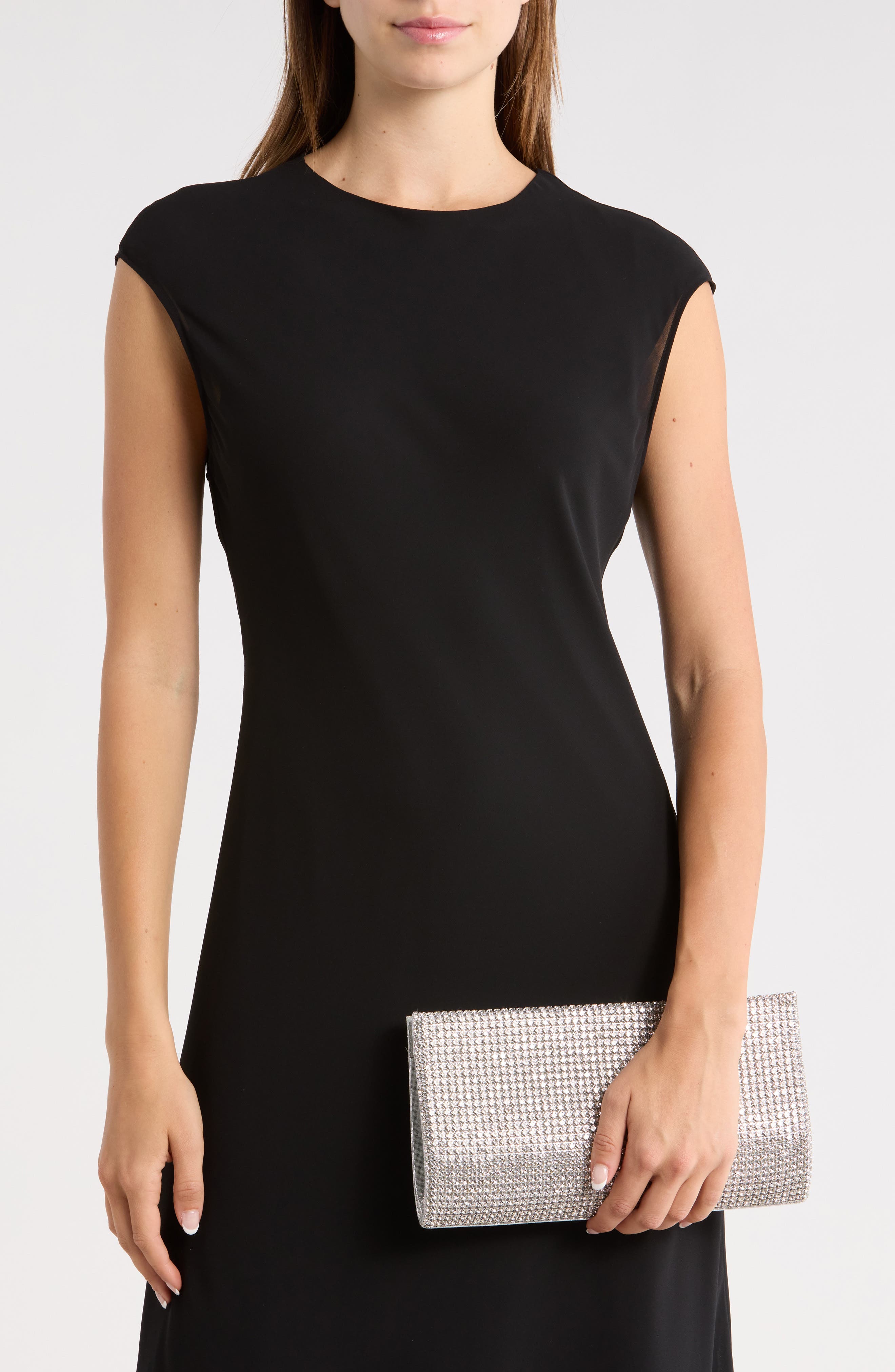 Jessica McClintock Elaine Oversize Rhinestone Embellished Clutch, Alternate, color, Silver