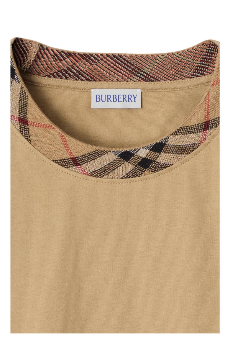 Burberry Check Trim Cotton T-shirt, Alternate, color, Flax Beige