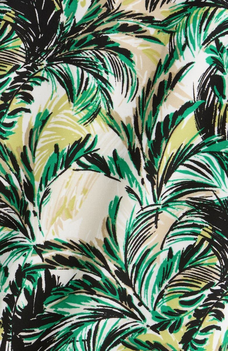 AK ANNE KLEIN Ruffle Accent Short Sleeve Button-Up Shirt, Alternate, color, Tropical Green Multi