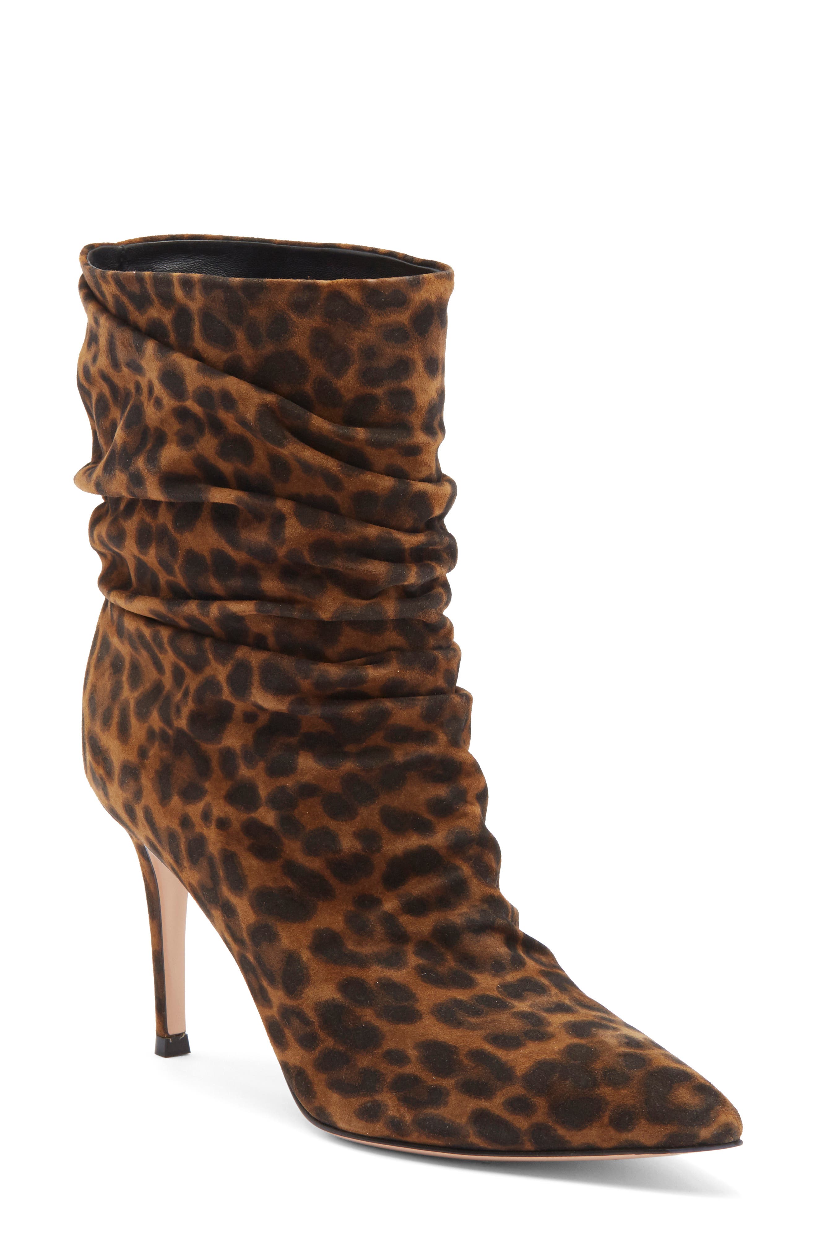 Gianvito Rossi Ruched Leopard Print Bootie, Main, color, 