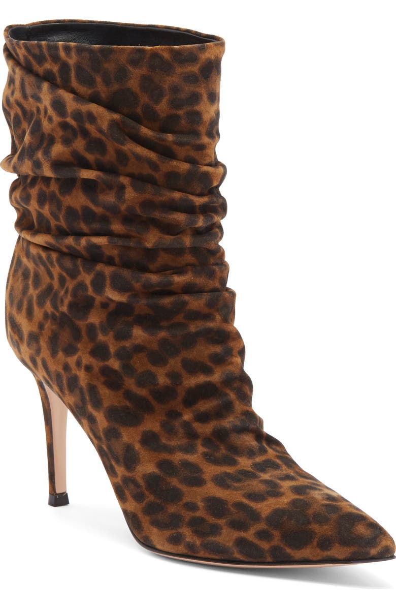 Gianvito Rossi Ruched Leopard Print Bootie, Main, color,