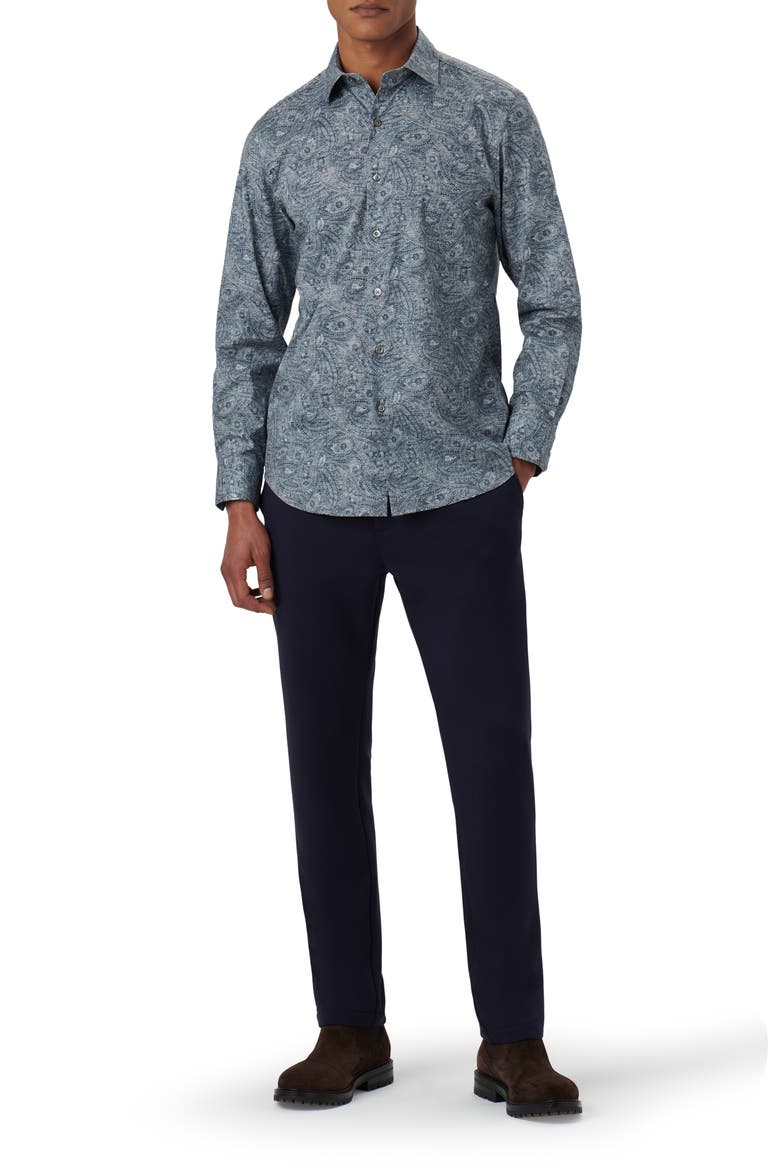 Axel Paisley Print Stretch Cotton Button-Up Shirt, Alternate, color, CEMENT