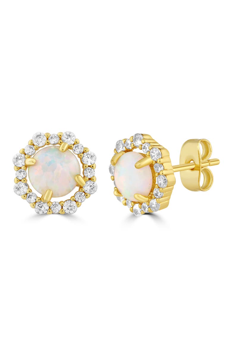 Imitation Opal & Cubic Zirconia Halo Stud Earrings, Main, color, WHITE/ GOLD