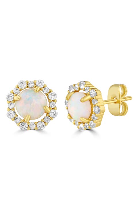 Imitation Opal & Cubic Zirconia Halo Stud Earrings