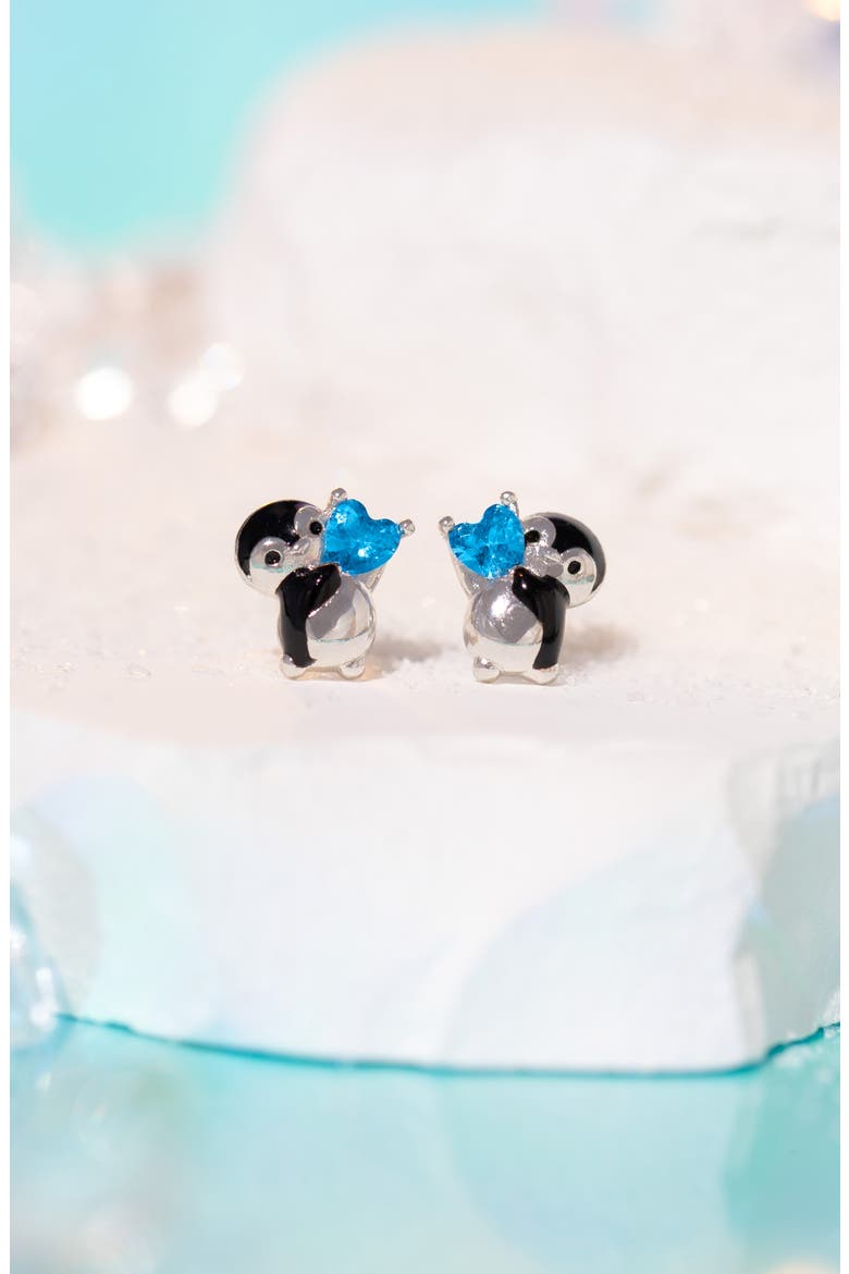 Penguin Heart Stud Earrings, Alternate, color, SILVER