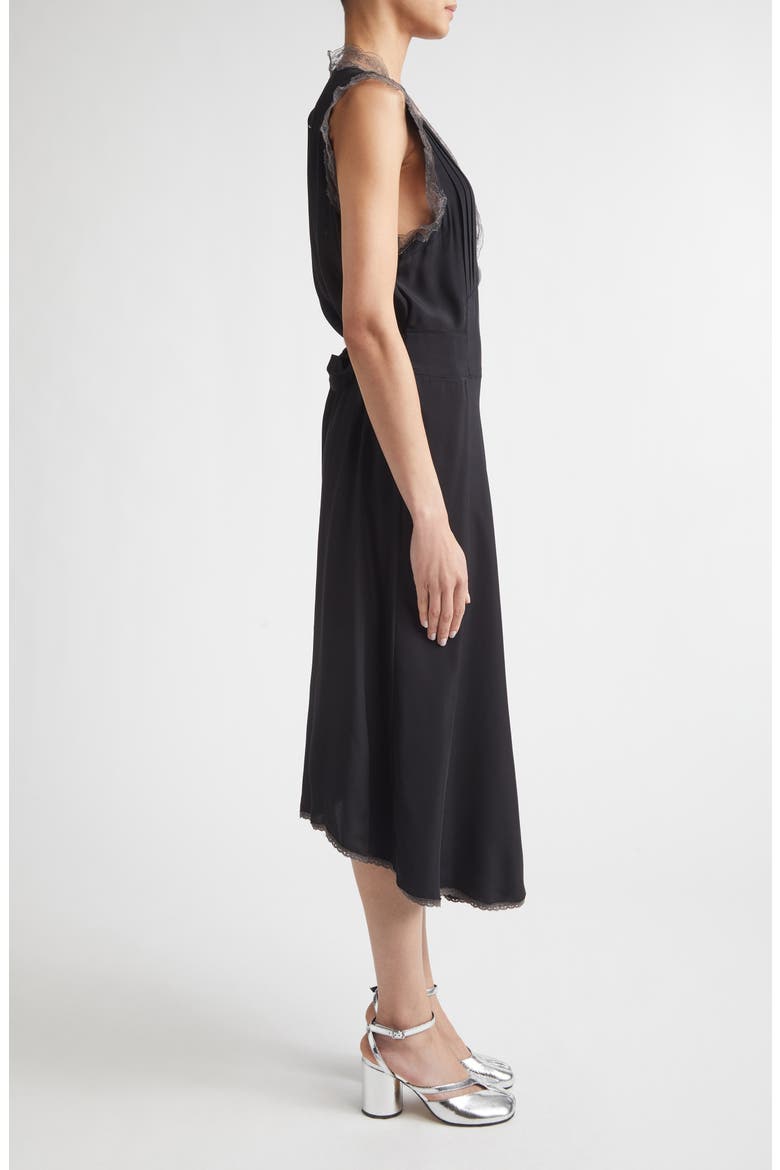 Lace Trim Satin Midi Dress, Alternate, color, BLACK