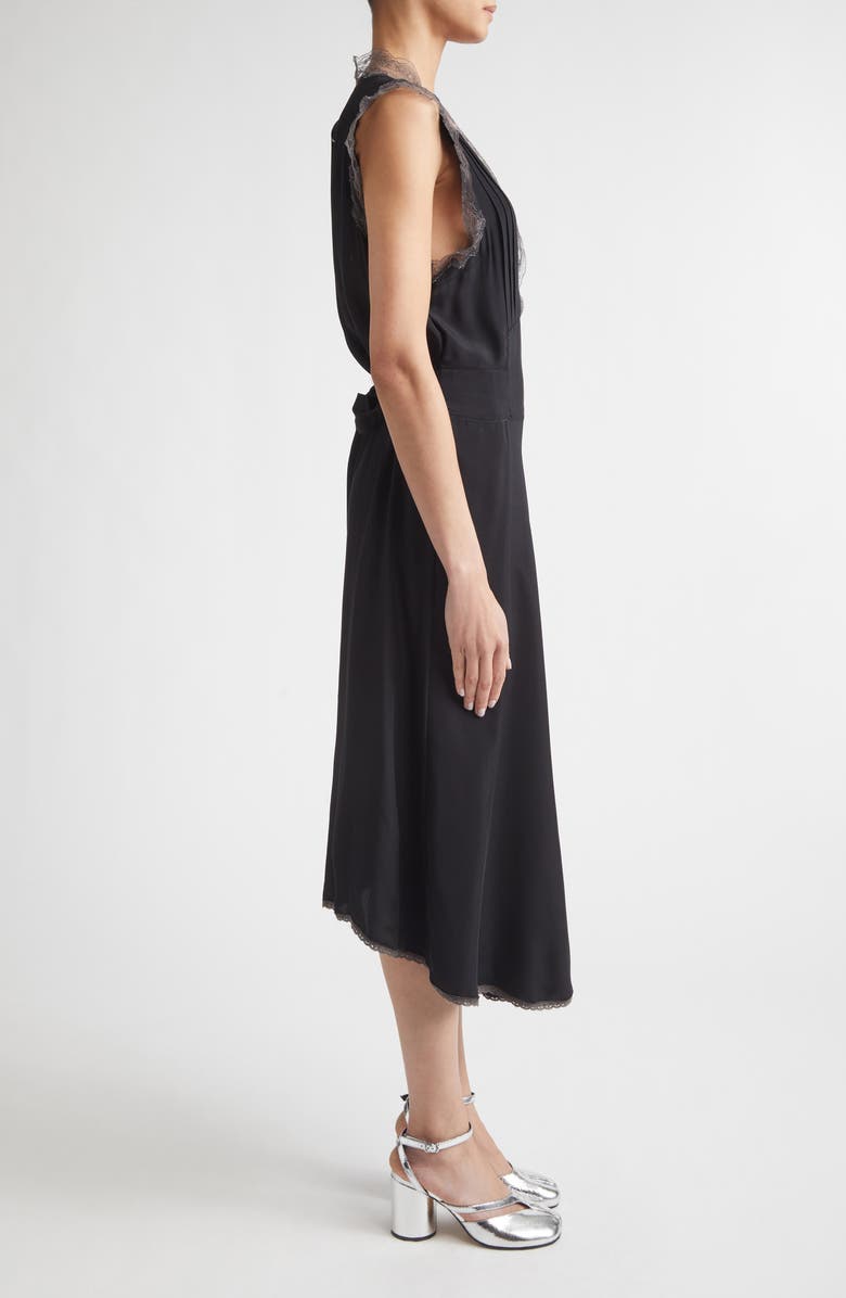Maison Margiela Lace Trim Satin Midi Dress, Alternate, color, Black