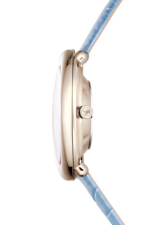 Swarovski Imber Oval Leather Strap Watch, 24mm X 26.3mm In Blue