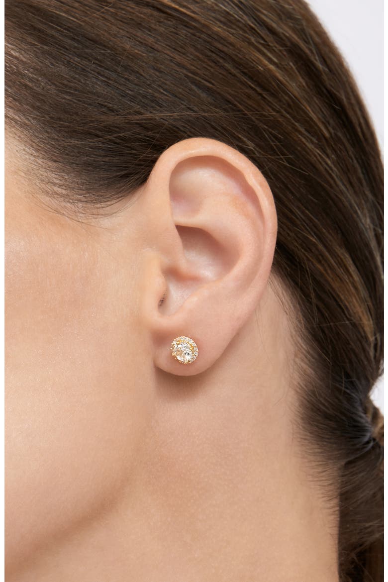 14K Yellow Gold Plated Swarovski Crystal Halo Stud Earrings, Alternate, color, YELLOW