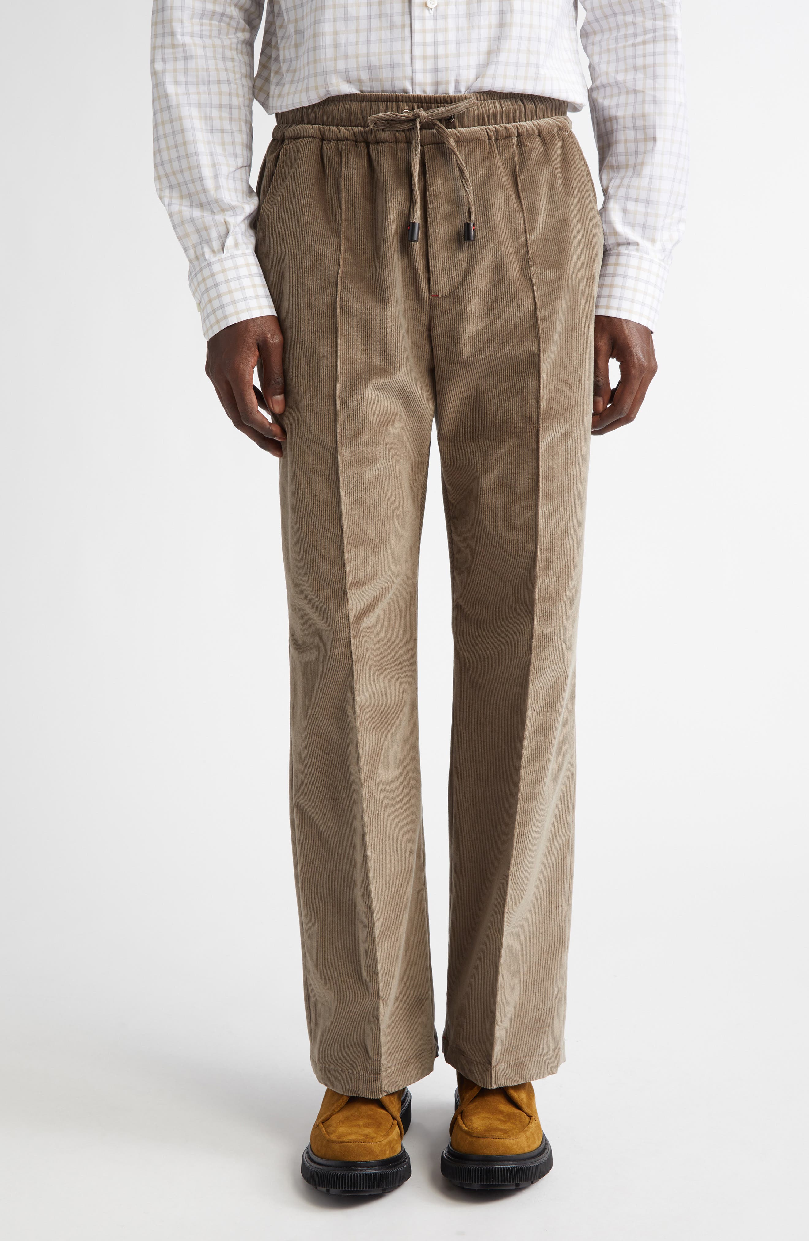 Drawstring Stretch Corduroy Wide Leg Pants