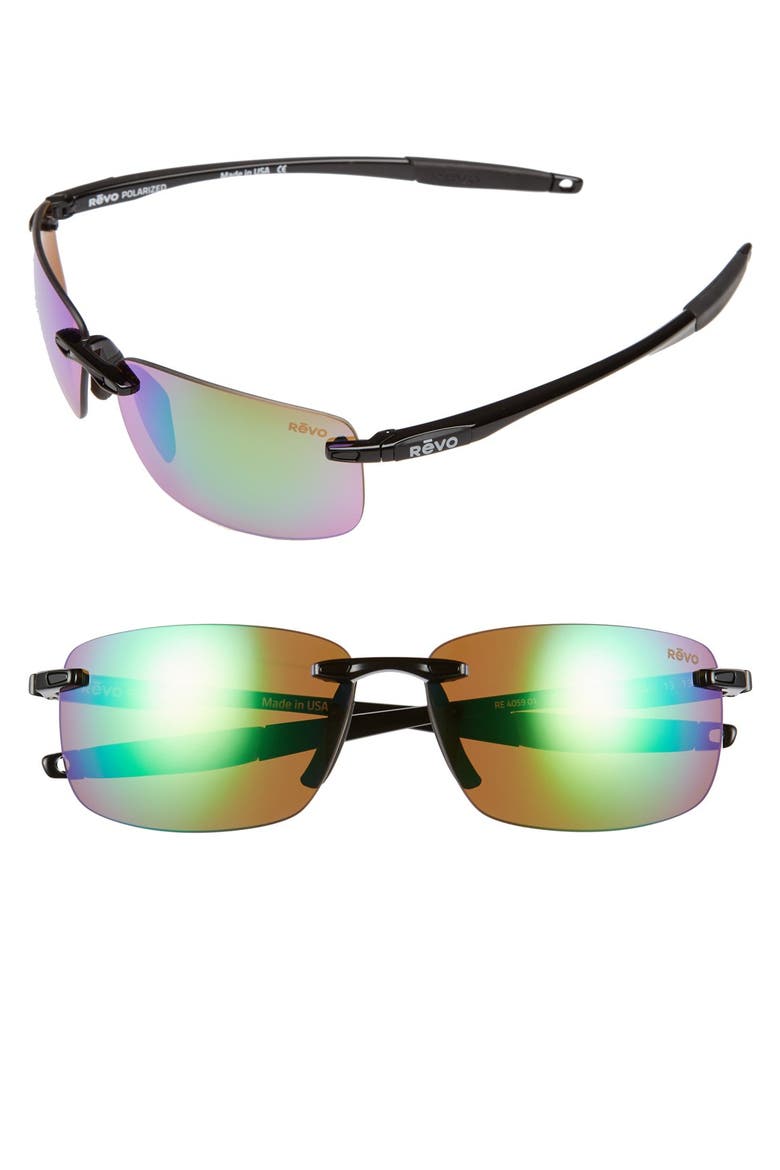 'Descend N' 64mm Polarized Rimless Sunglasses, Main, color, BLACK/ GREEN WATER