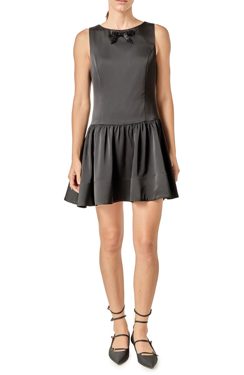 English Factory Sleeveless Drop Waist Minidress, Main, color, Black