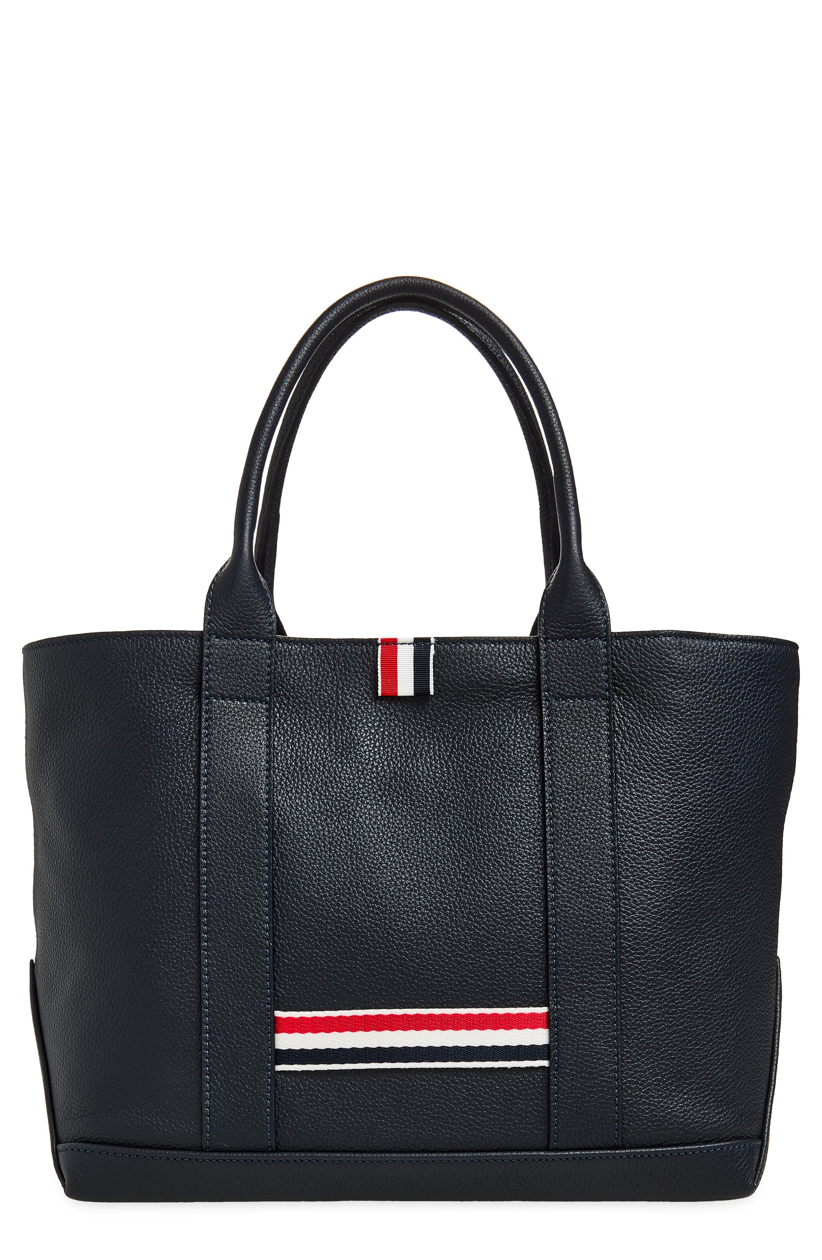 Small Tool Pebbled Leather Tote, Main, color, NAVY