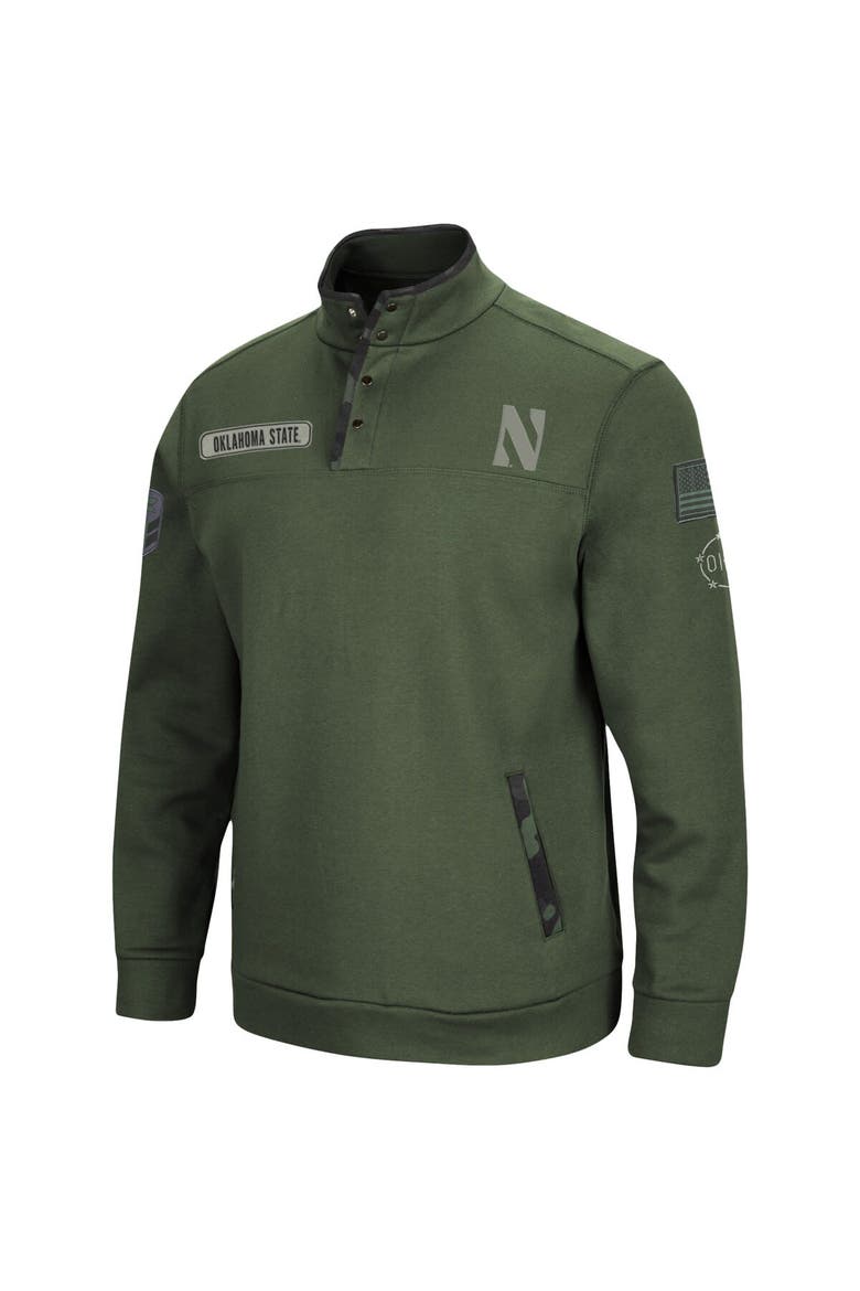 Men's Colosseum Olive Northwestern Wildcats OHT Military Appreciation Digital Camo Quarter-Snap Jacket, Alternate, color, Olive