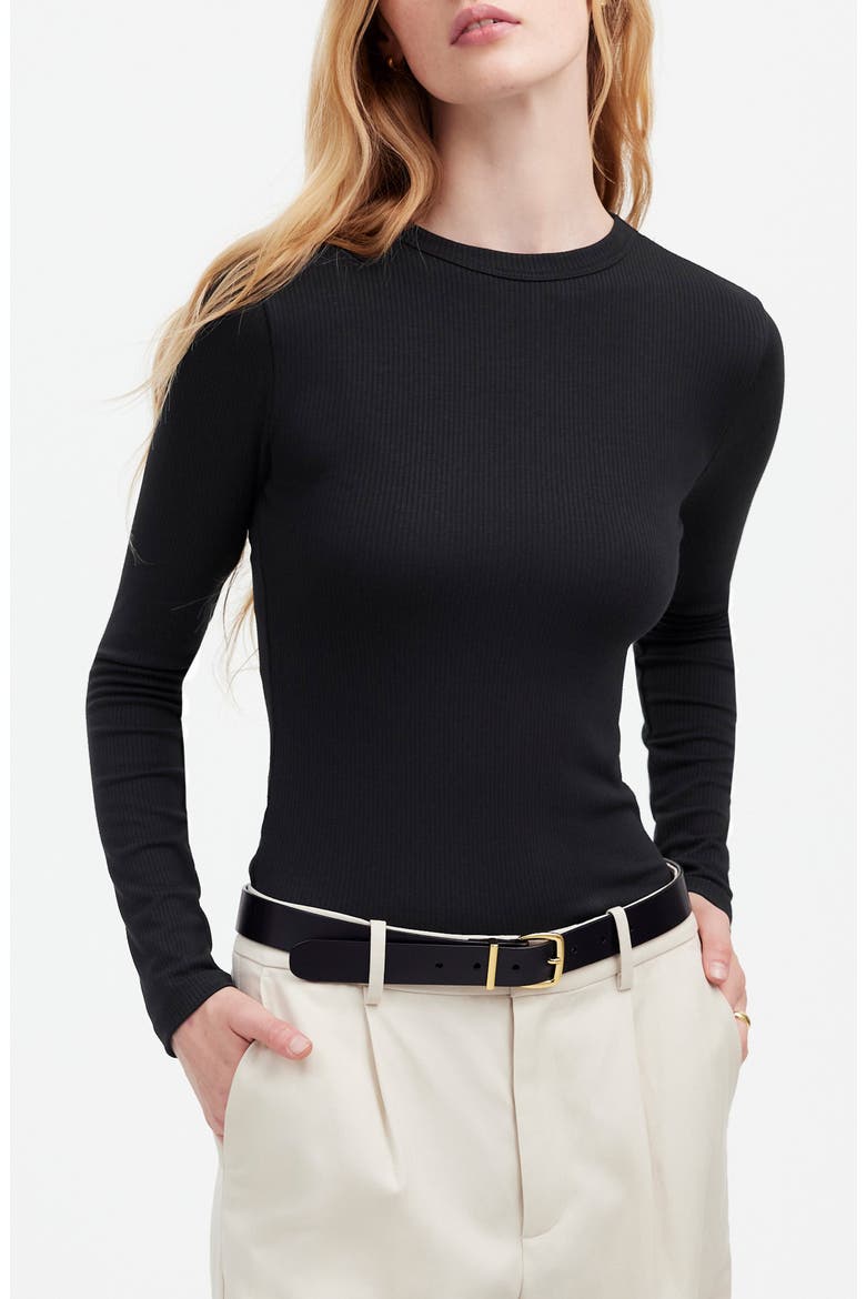 Drapey Long Sleeve Rib T-Shirt, Main, color, JET BLACK
