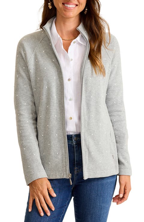 Aruba Faux Pearl Embellished Stretch Cotton Sweatshirt