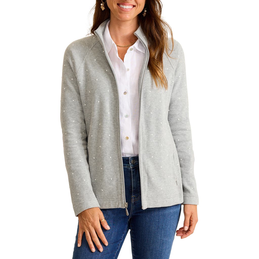 Tommy Bahama Aruba Faux Pearl Embellished Stretch Cotton Sweatshirt In Gray
