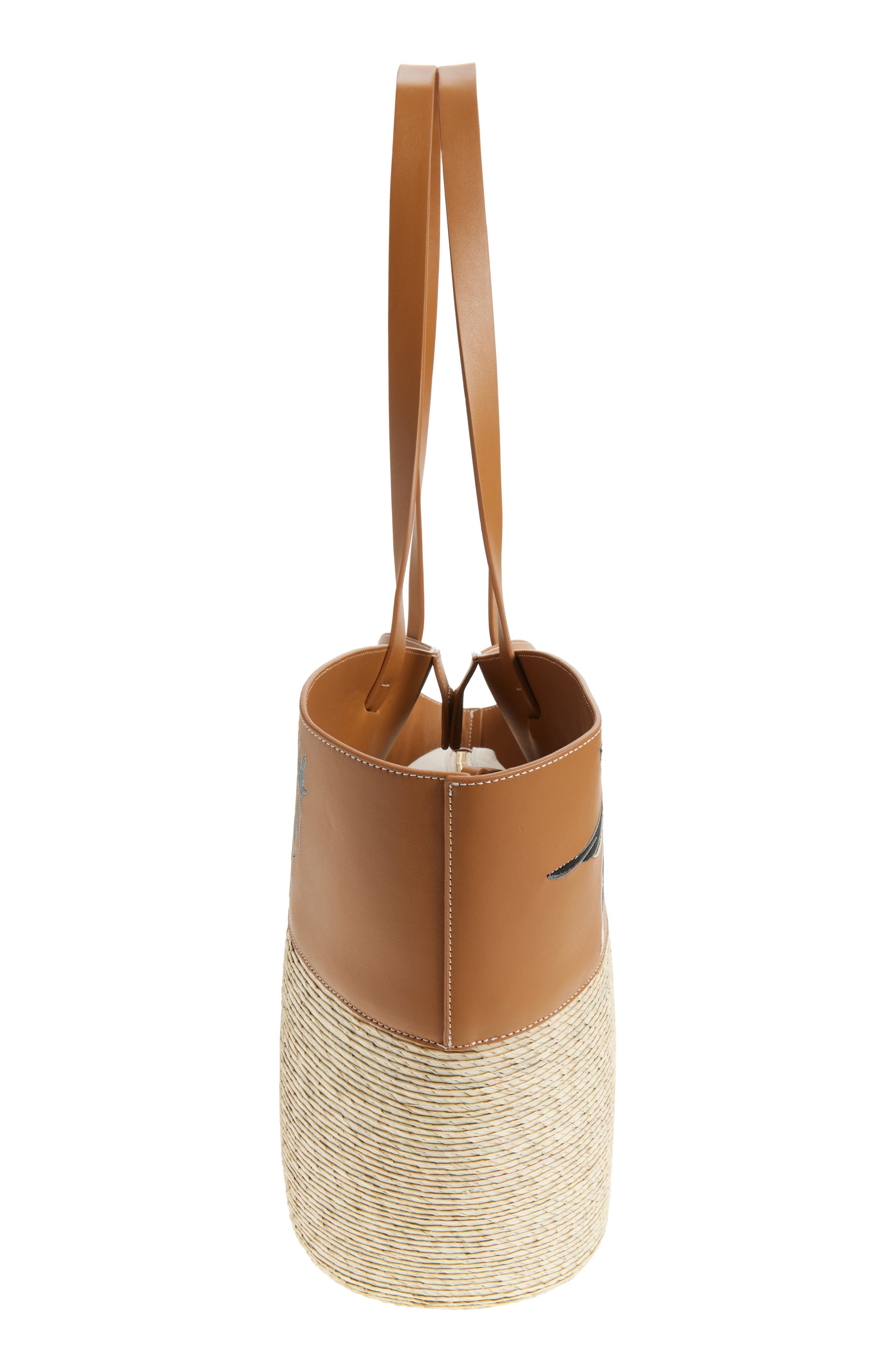 Altuzarra Large Knot Leather & Straw Basket Tote, Alternate, color, Canyon Embroidered Bird