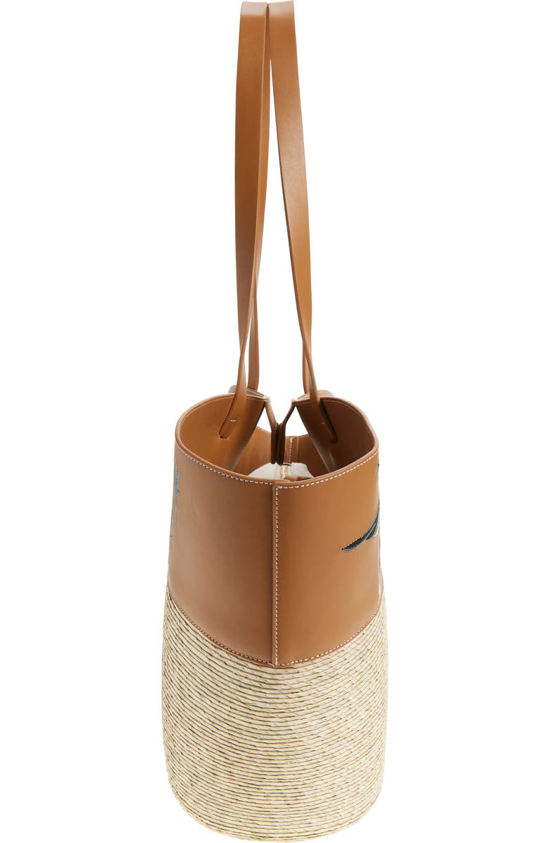 Altuzarra Large Knot Leather & Straw Basket Tote, Alternate, color, Canyon Embroidered Bird