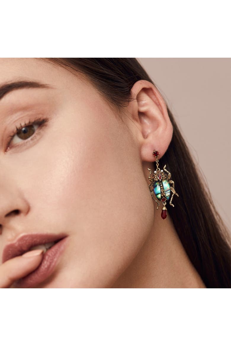Bejewelled Beetle Statement Drop Earrings, Alternate, color, Bettle