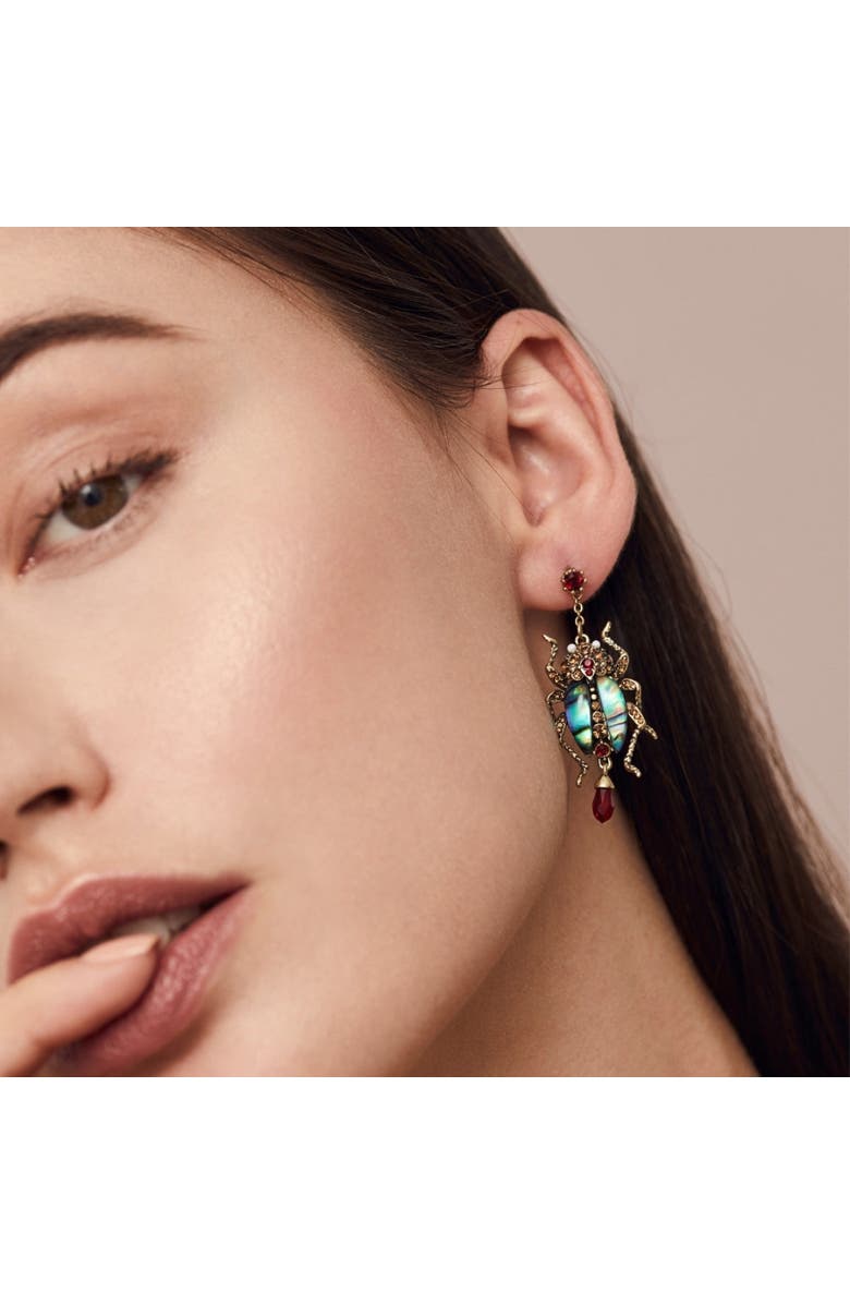Bill Skinner Studio Bejewelled Beetle Statement Drop Earrings, Alternate, color, Bettle