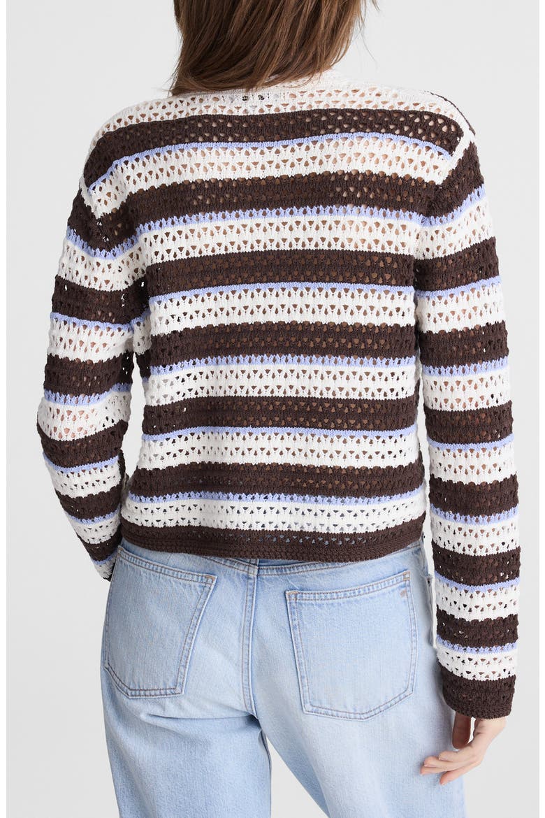 Stripe Pointelle Cardigan, Alternate, color, IVORY AND BROWN MULTI STRIPE