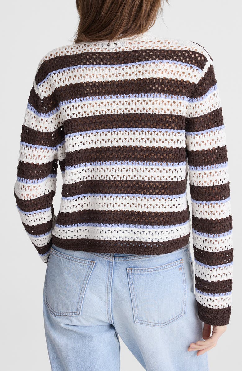 Madewell Stripe Pointelle Cardigan, Alternate, color, Ivory And Brown Multi Stripe