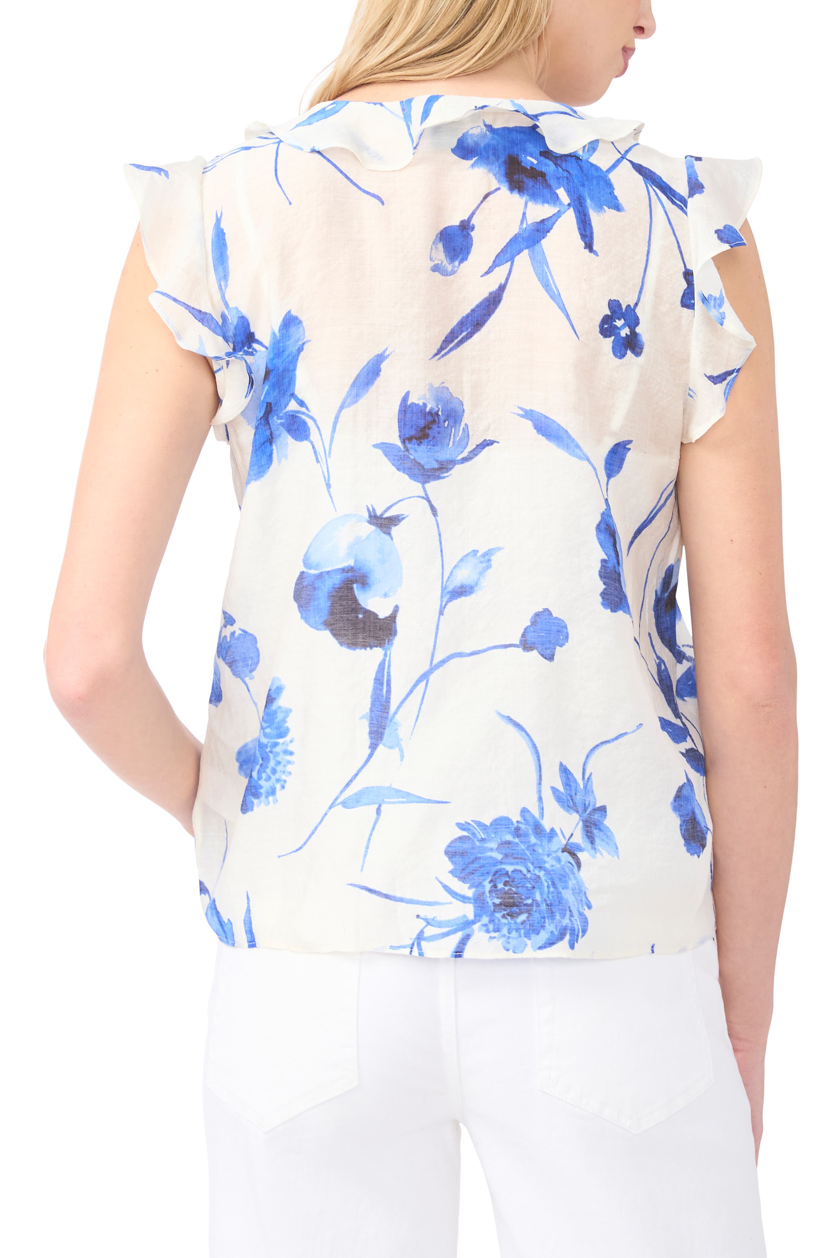 Floral Ruffle Trim Flutter Sleeve Top - image 2