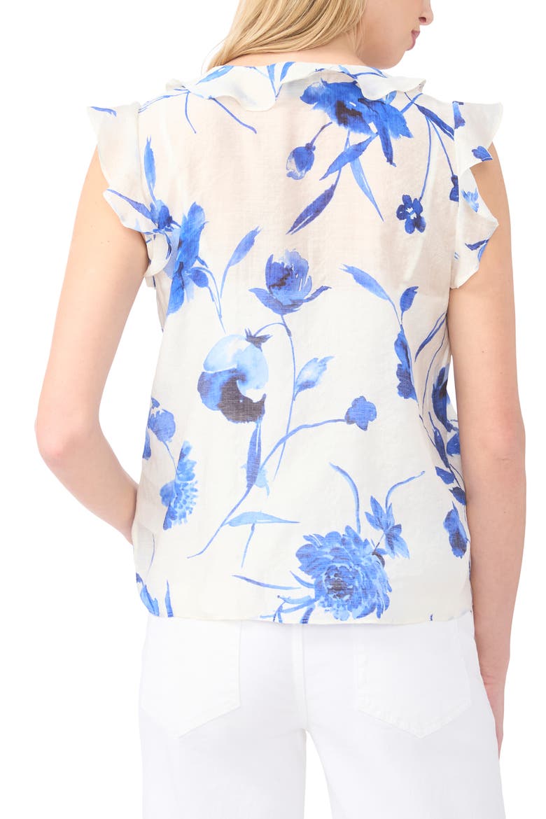 Floral Ruffle Trim Flutter Sleeve Top, Alternate, color, DAZZLING BLUE
