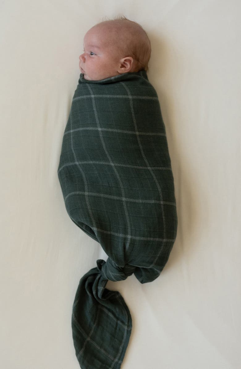 little unicorn Cotton Muslin Swaddle Blanket, Alternate, color, Evergreen Plaid