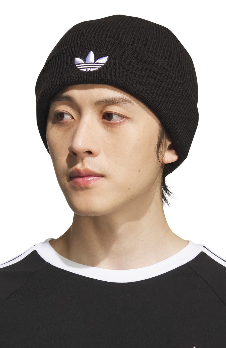 adidas Trefoil Beanie, Alternate, color, Black/ White