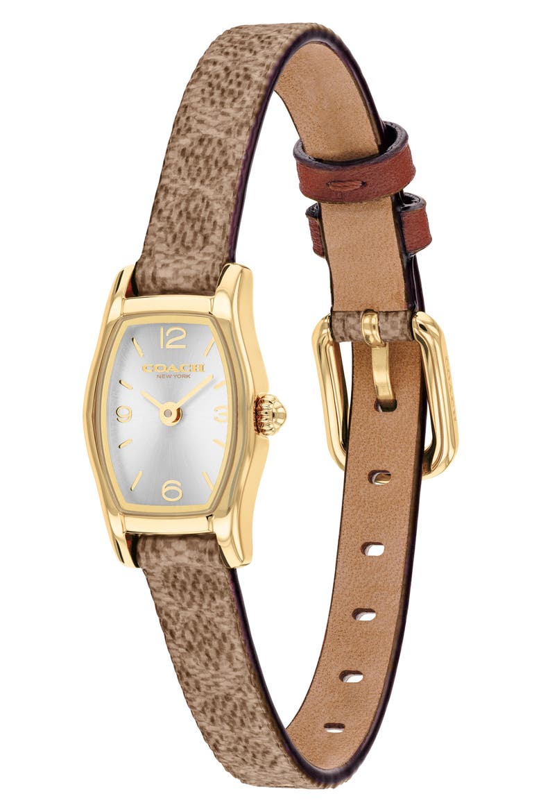 Greta Leather Strap Watch, 15.3mm, Alternate, color, SILVER WHITE