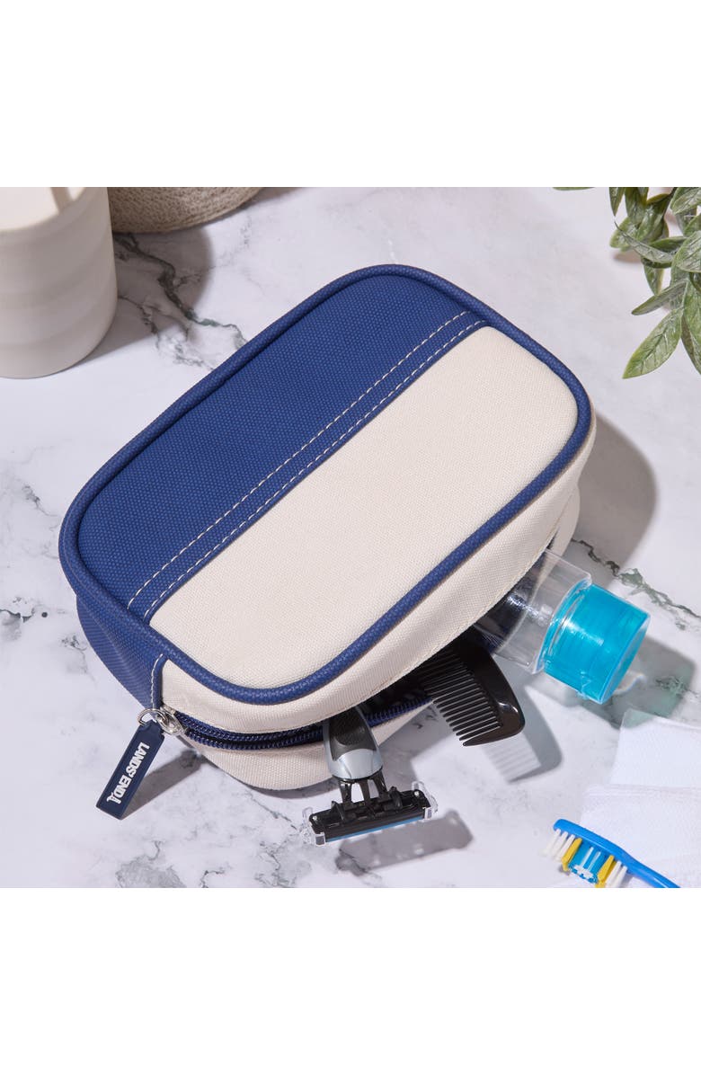 Lands' End Medium Rectangular Dopp Kit for Travel, Striped Canvas Toiletry Bag with Top Zip, Alternate, color, Navy