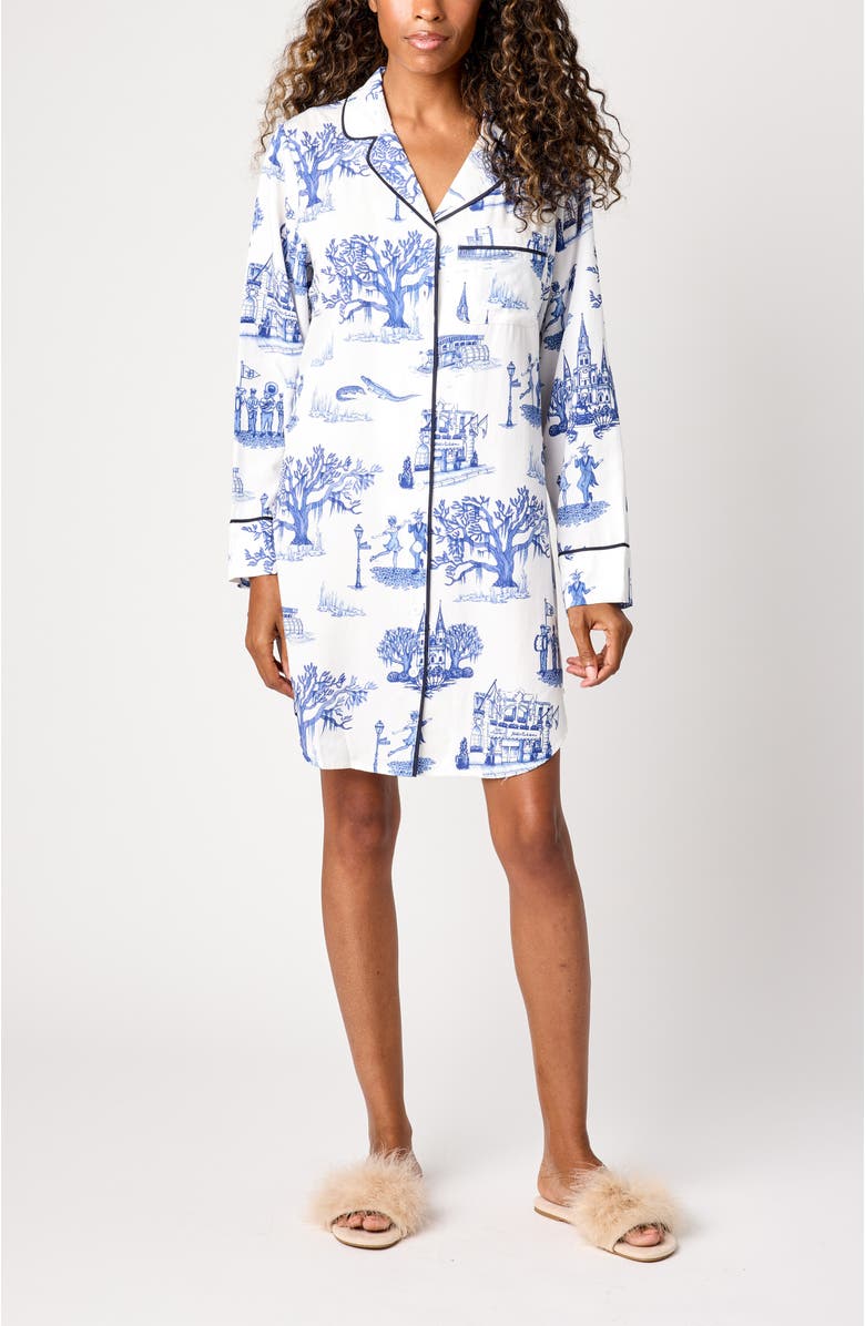 Katie Kime New Orleans Toile Sleep Shirt, Main, color, Navy