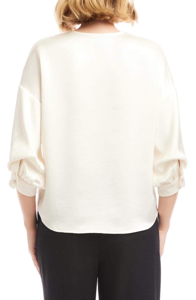 Karen Kane Satin Lantern Sleeve Button-Up Shirt, Alternate, color, Cream