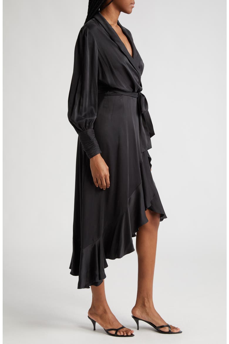 satin wrap midi dress long sleeve Pink Satin Long Sleeve Midi Wrap Dress