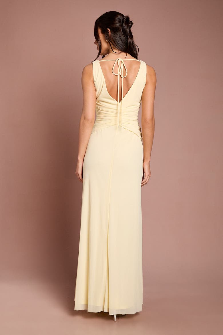 Mesh Ruched Waist Maxi Dress, Alternate, color, Lemon