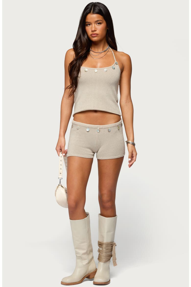 Nicca Iridescent Metallic Knit Halter Top, Alternate, color, BEIGE