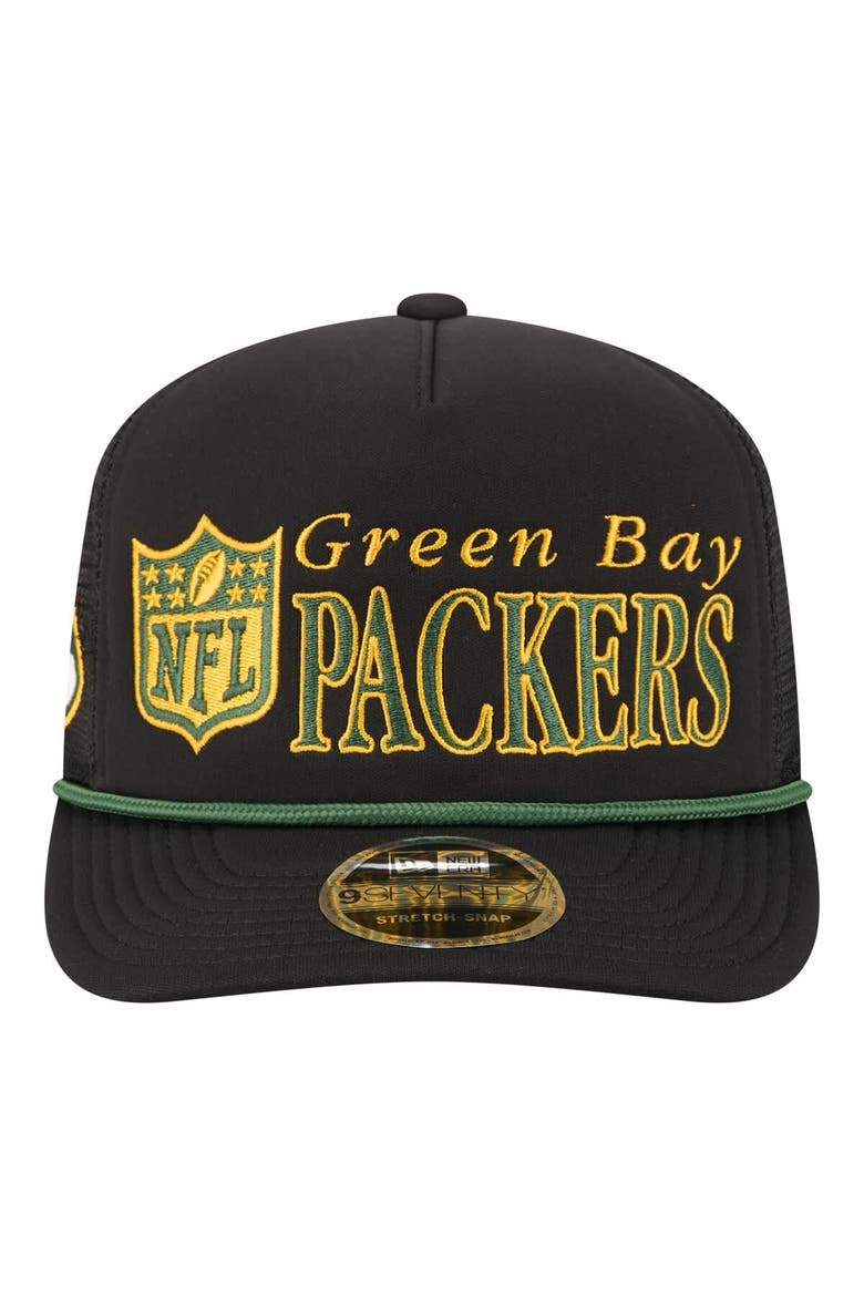Men's New Era Black Green Bay Packers Throwback Foam 19TWENTY Adjustable Hat, Alternate, color, Black