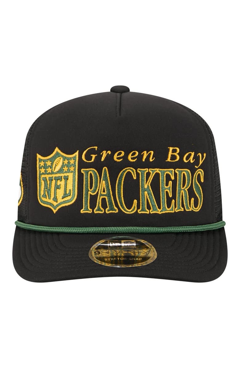 New Era Men's New Era Black Green Bay Packers Throwback Foam 19TWENTY Adjustable Hat, Alternate, color, Black