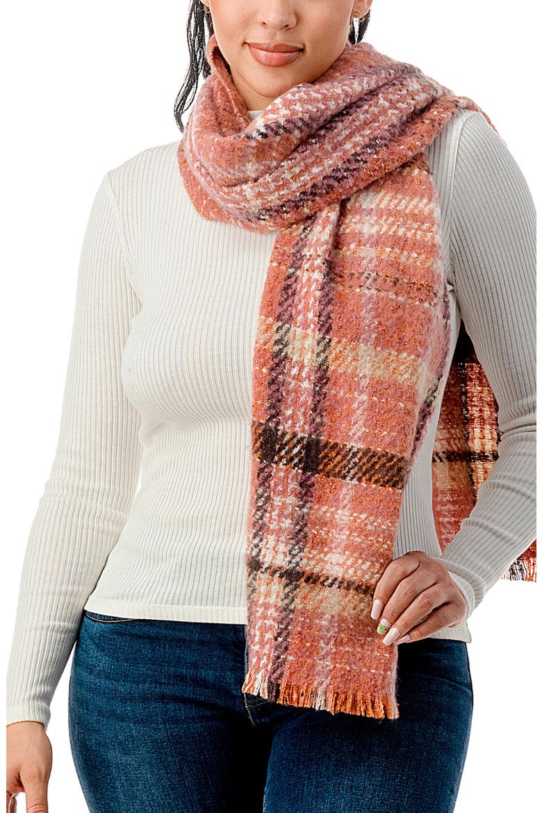 Plaid Fringe Scarf, Main, color, BLUSH