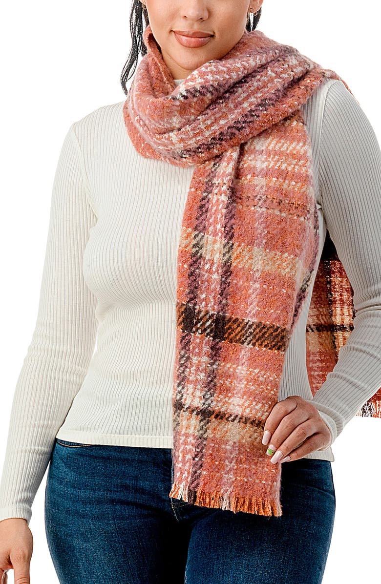 MARCUS ADLER Plaid Fringe Scarf, Main, color, Blush