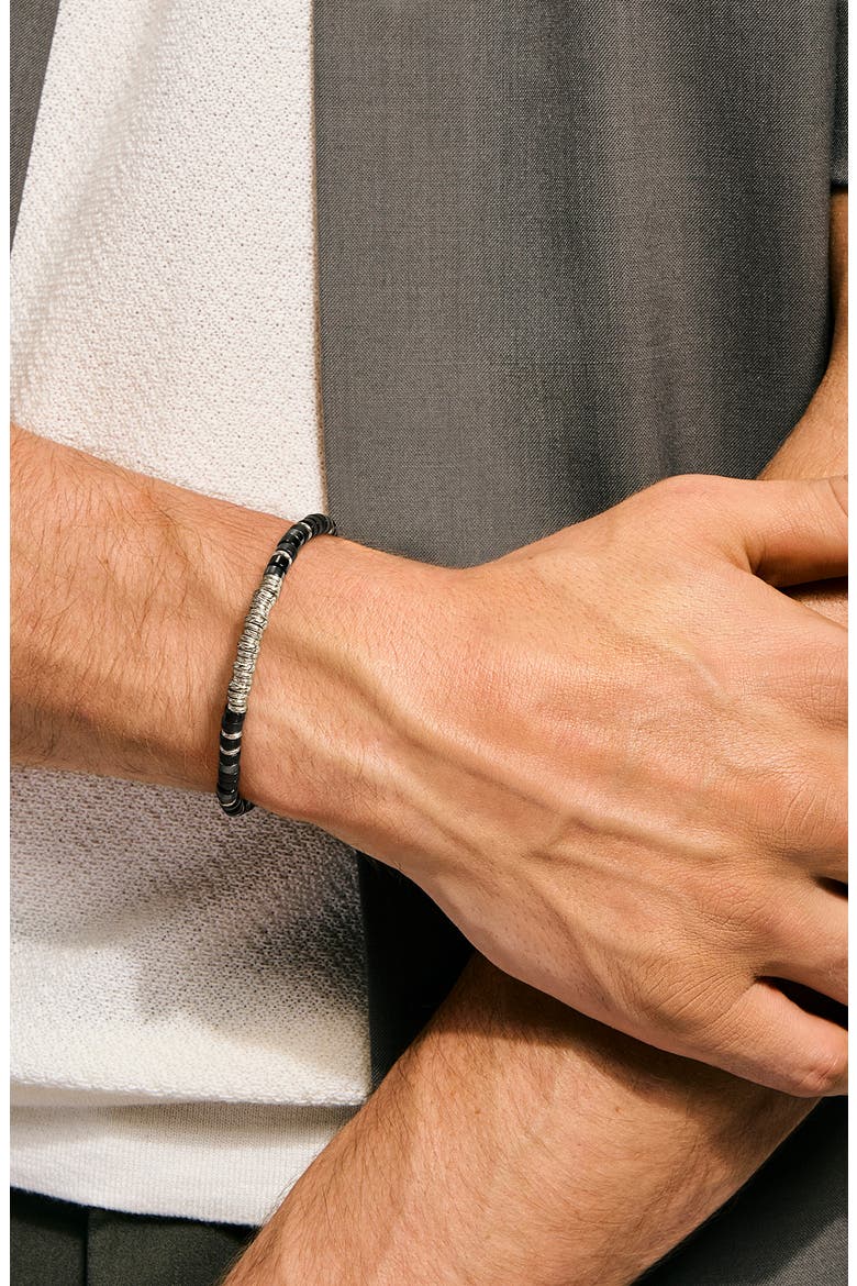 Men's Heishi Sterling Silver Onyx & Hematite Bracelet, Alternate, color, SILVER
