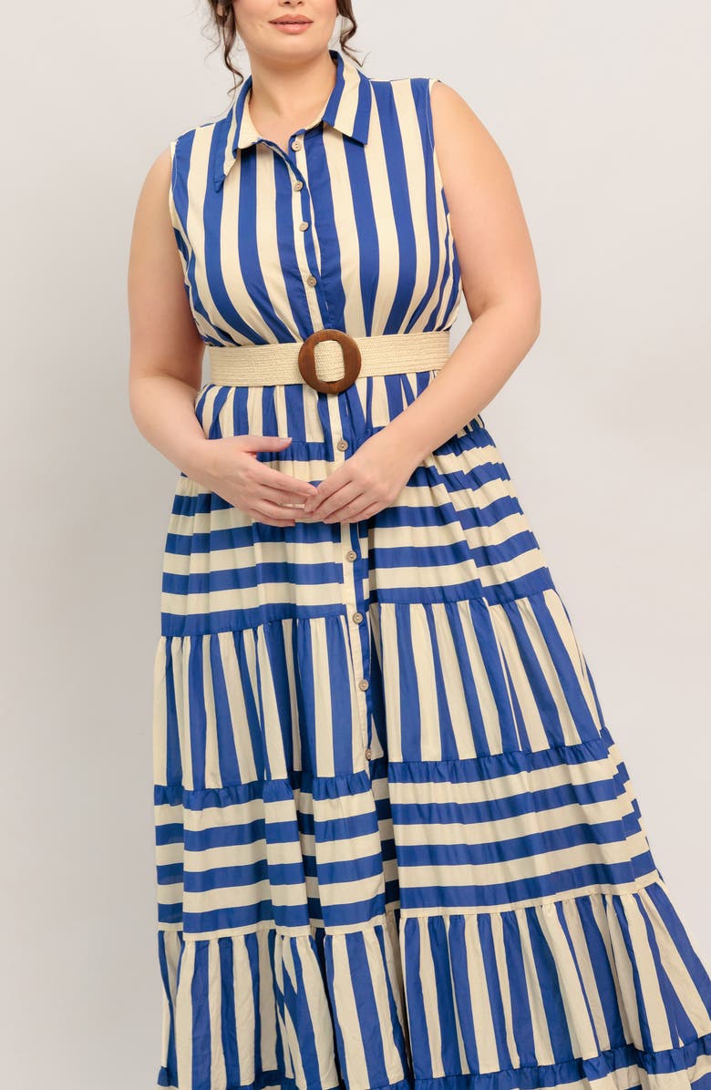 FLYING TOMATO Striped Maxi Dress, Alternate, color, Blue/ Ivory