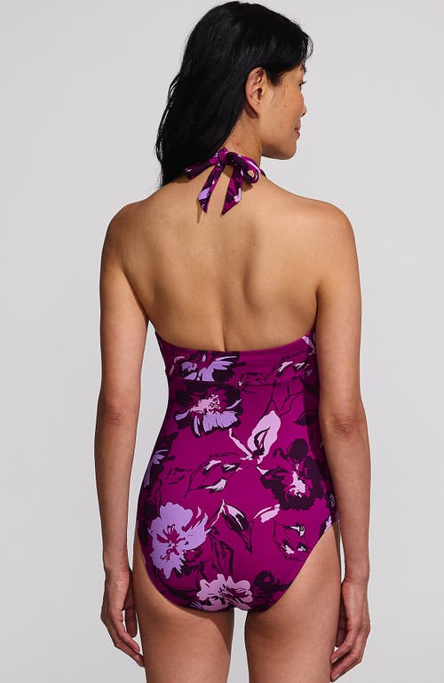 Lands' End Criss Cross Halter Tankini Swimsuit Top In Crimson Rose Abstract Floral