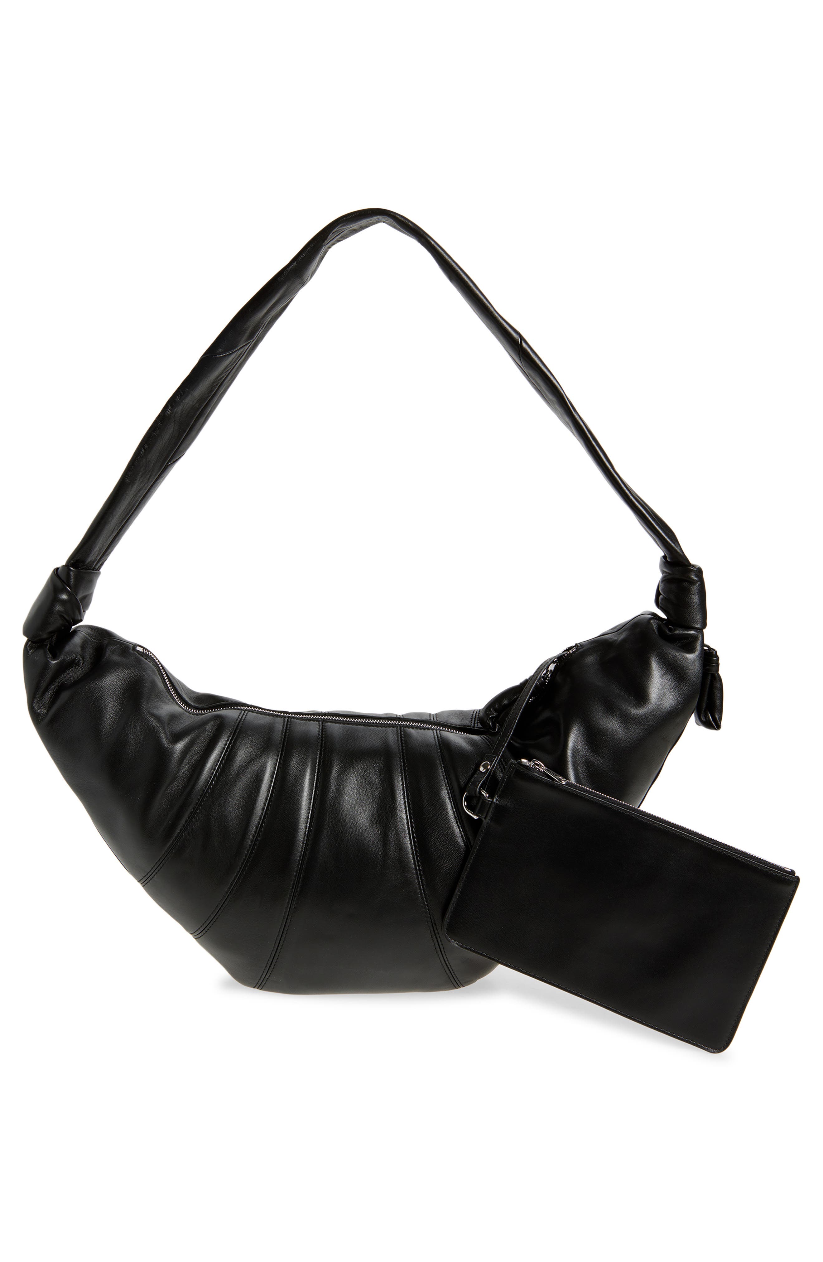 Lemaire Large Croissant Leather Bag, Alternate, color, Black