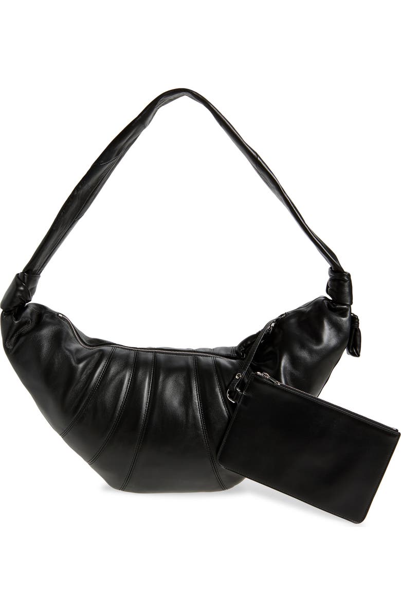 Lemaire Large Croissant Leather Bag, Alternate, color, Black