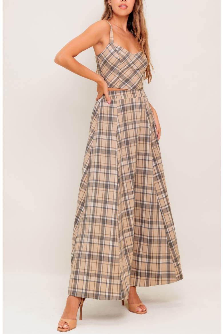 Plaid Two-Piece Maxi Skirt Set, Alternate, color, BEIGE